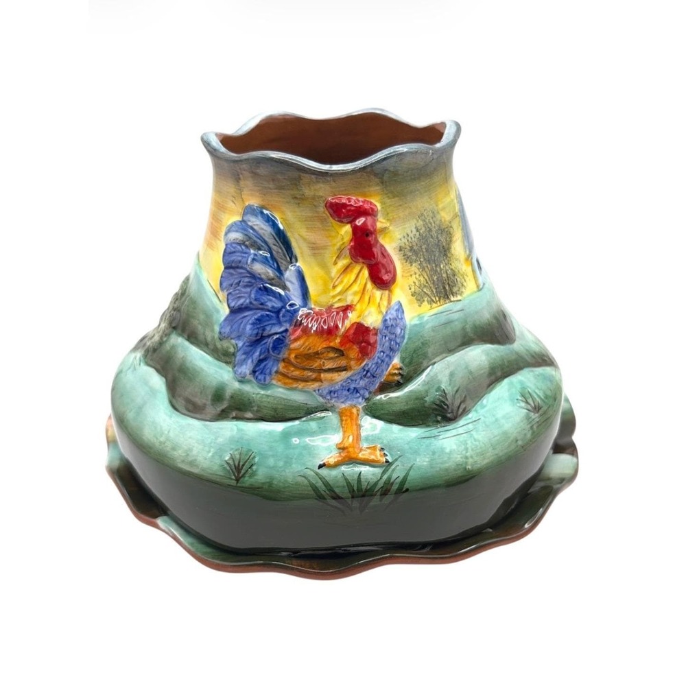 A Day In The Country Terracotta Rooster Candle Shade Plate Set Country Farmhouse
